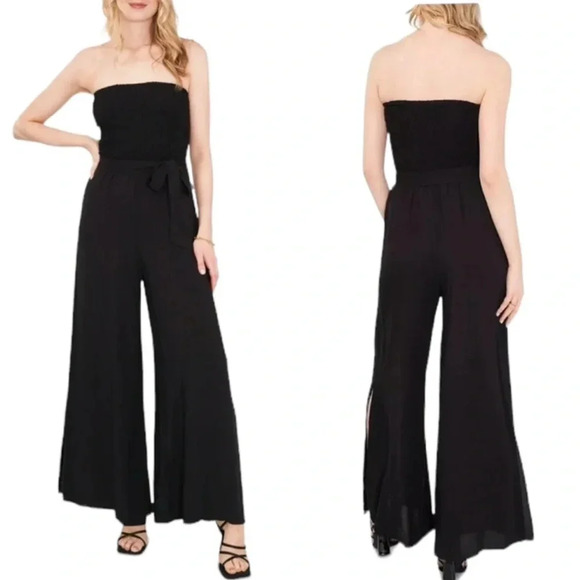 1.STATE Women's Strapless Wide Leg Jumpsuit Swimsuit Coverup Black Size XS NWT - Picture 1 of 15